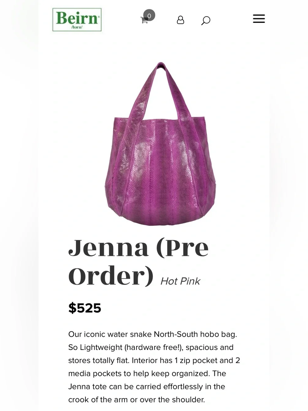 beirn Jenna Blue Snakeskin Hobo Tote